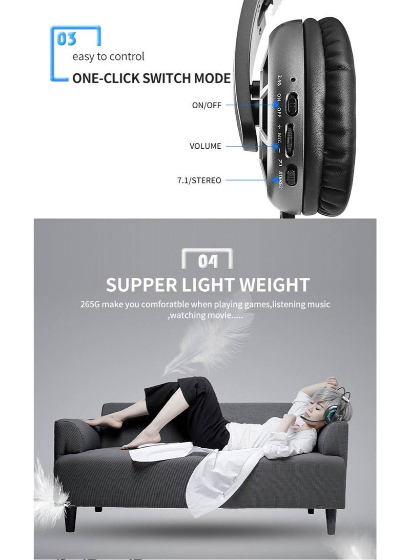 سوميك سماعة رأس G939AIR  للألعاب لاسلكية 2.4 جيجاهرتز بصوت محيطي 7.1 قناة مع ميكروفون - Image 4